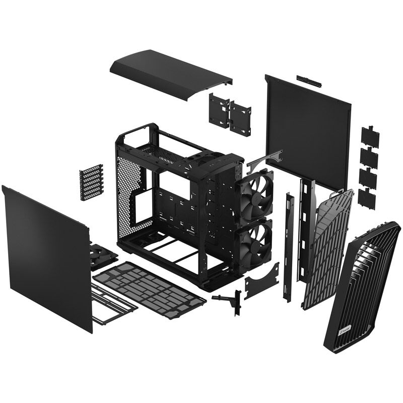 Vifter og radiatorplassering i Fractal Design Torrent Solid kabinett midtårn ATX svart