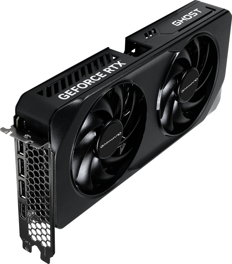 Visning av dual-fan kjølesystem på Gainward GeForce RTX 5060 Ti Ghost