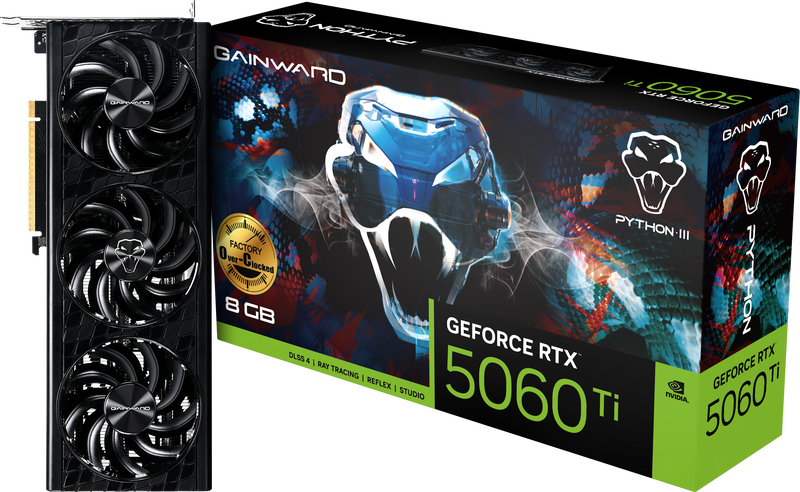Gainward GeForce RTX 5060 Ti Python III OC grafikkort forfra