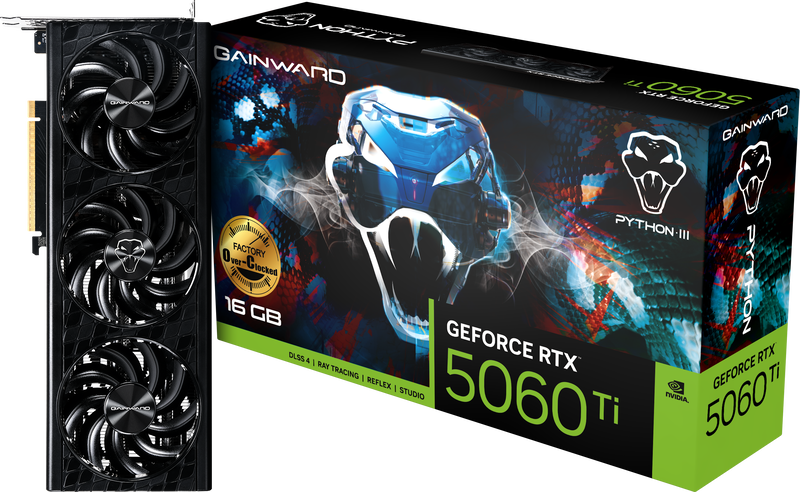 Gainward GeForce RTX 5060 Ti Python III OC grafikkort forfra