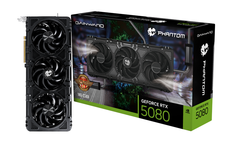 Gainward GeForce RTX 5080 Phantom GS grafikkort forfra