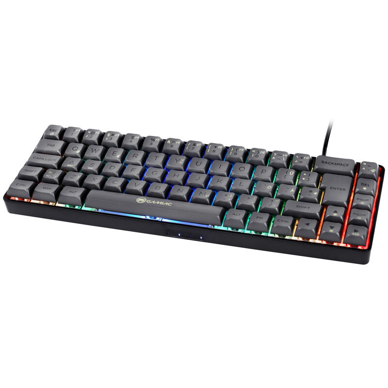 GAMIAC TKL69G SF gamingtastatur 65 % Kailh Blue RGB svart/grå forfra