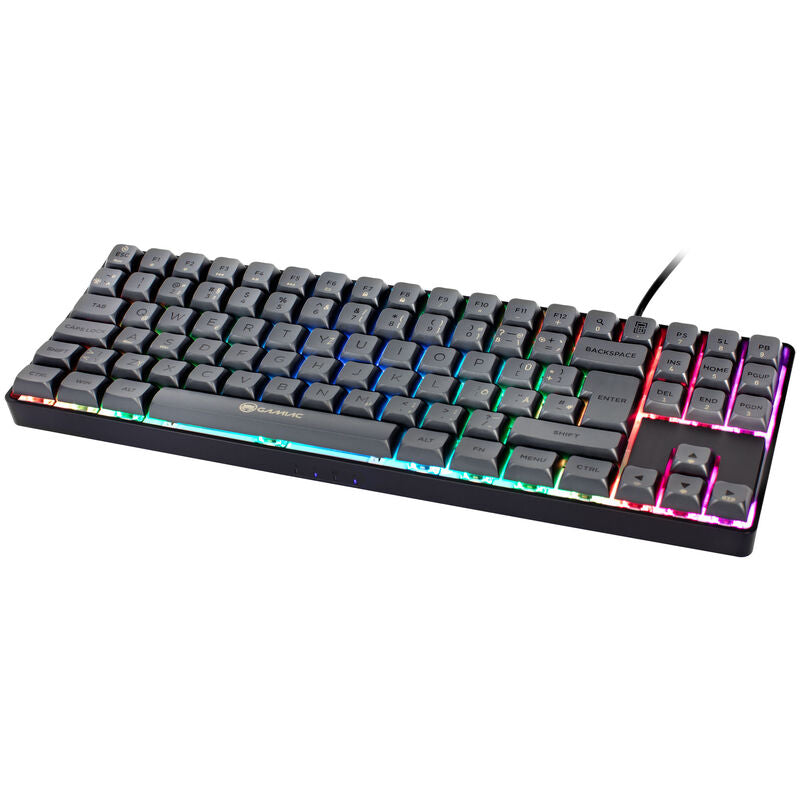 GAMIAC TKL90G gamingtastatur TKL Kailh Red RGB svart/grå forfra
