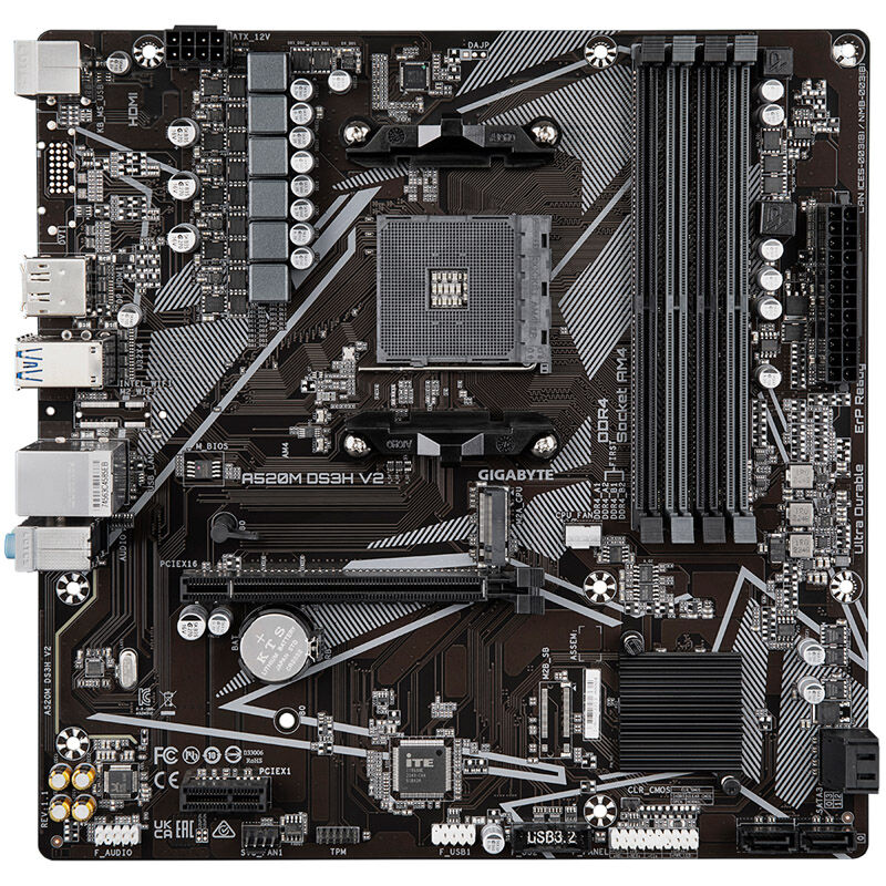 Detalj av Gigabyte A520M DS3H V2 hovedkort