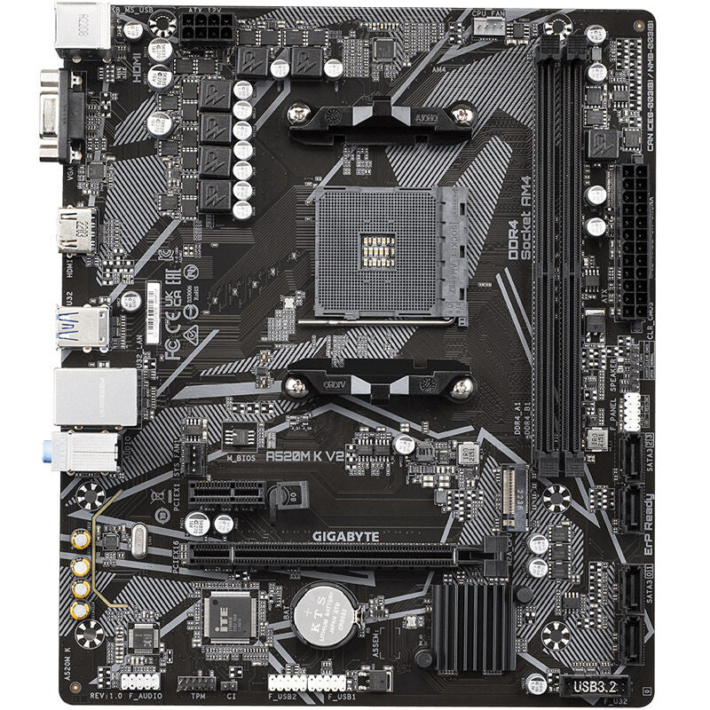 Detalj av Gigabyte A520M K V2 hovedkort PCIe-slot