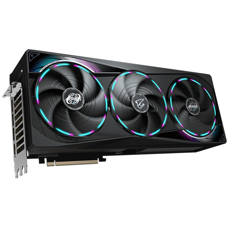 Nærbilde av RGB-belysning på Gigabyte Aorus GeForce RTX 5070 Ti Master