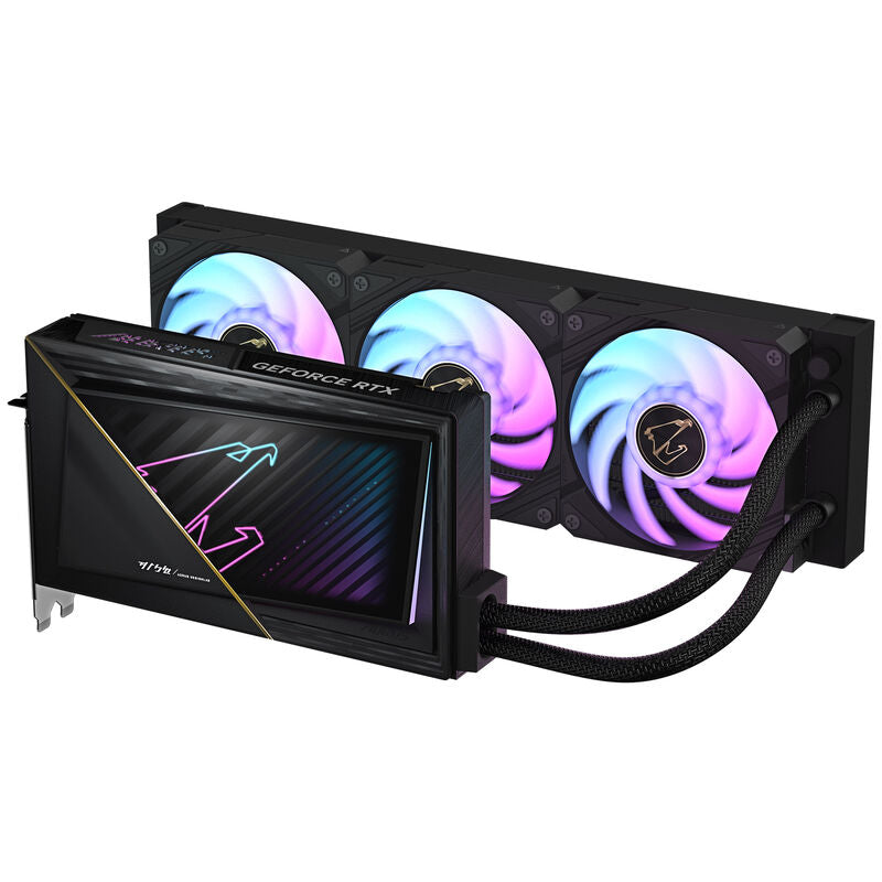 Sideprofil av Gigabyte Aorus GeForce RTX 5090 Xtreme Waterforce grafikkort
