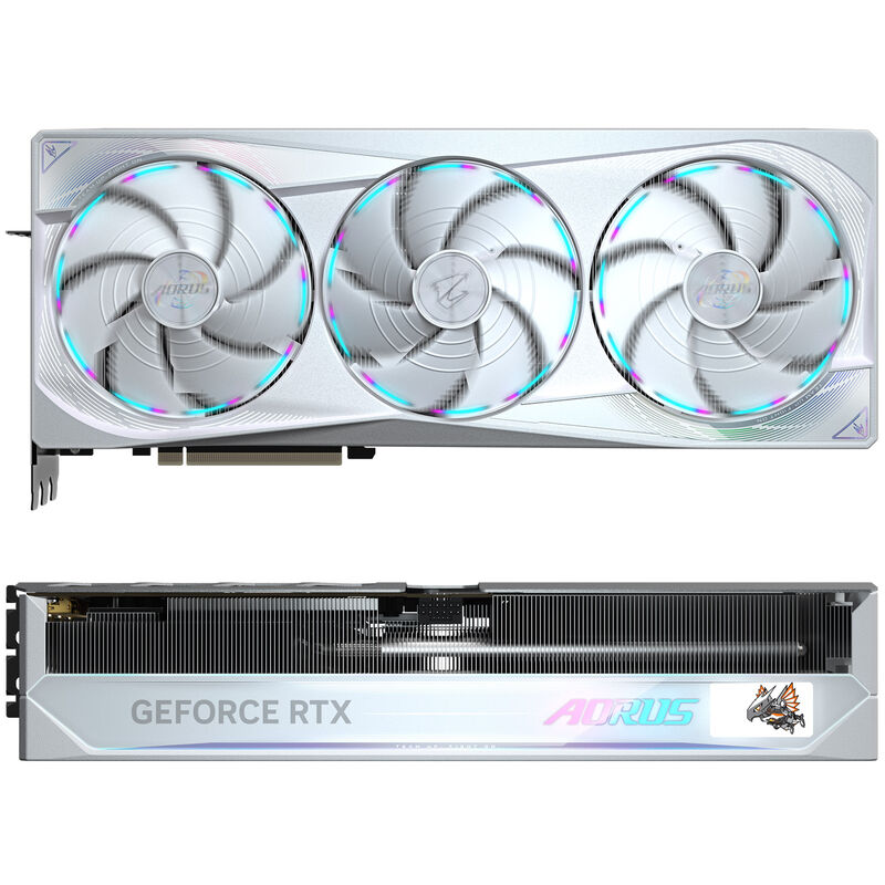 Detalj av kjølesystem på Gigabyte Aorus RTX 5080 Master Ice