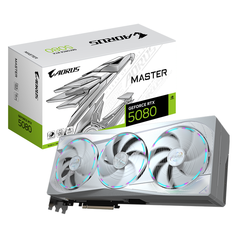 Gigabyte Aorus RTX 5080 Master Ice grafikkort forfra
