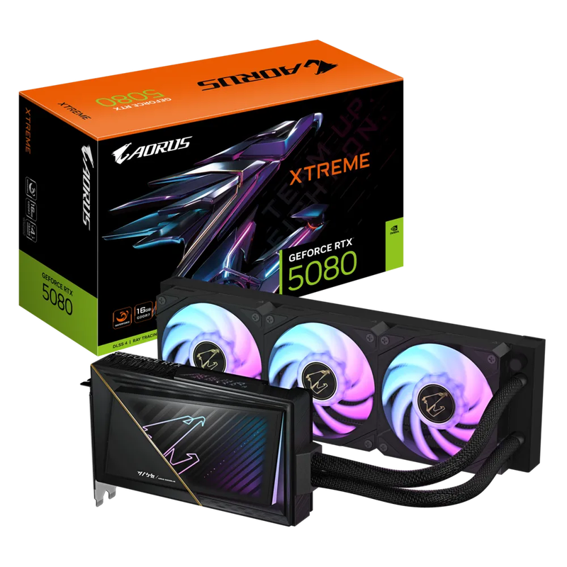 Gigabyte Aorus RTX 5080 Xtreme Waterforce grafikkort forfra