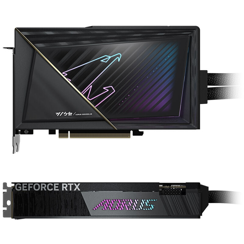 Nærbilde av RGB-belysning på Gigabyte Aorus RTX 5080 Xtreme Waterforce