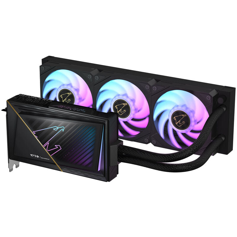 Sideprofil av Gigabyte Aorus RTX 5080 Xtreme Waterforce grafikkort