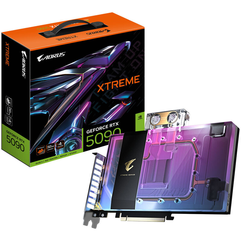 Gigabyte Aorus RTX 5090 Xtreme Waterforce WB grafikkort forfra