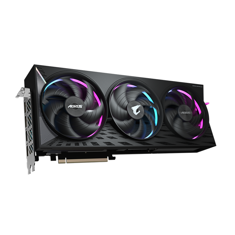 Detalj av RGB-belysning på Gigabyte AORUS RX 9070 XT Elite