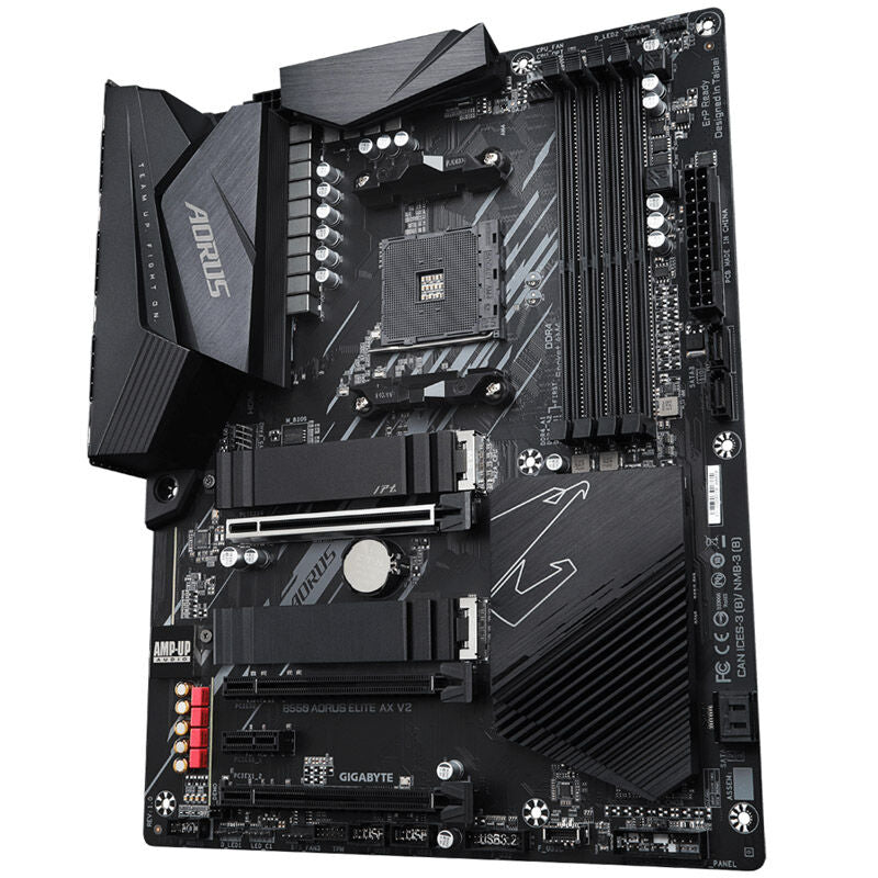 Nærbilde av RGB-belysning på Gigabyte B550 AORUS Elite AX V2