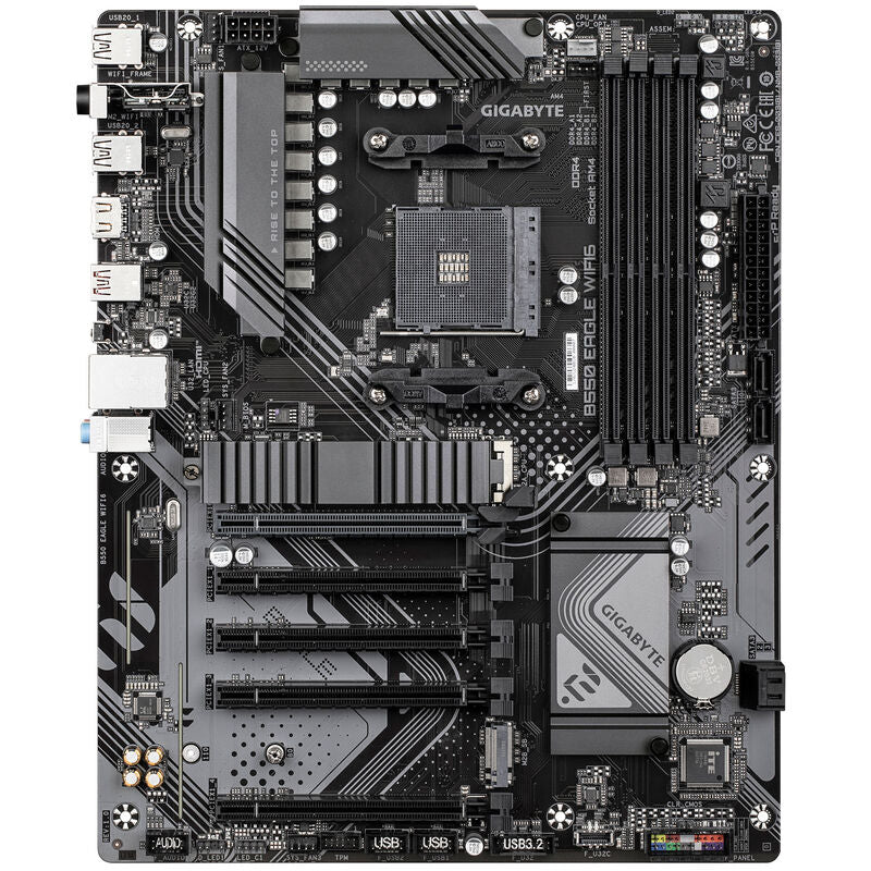 Detalj av Gigabyte B550 Eagle WiFi6 hovedkort