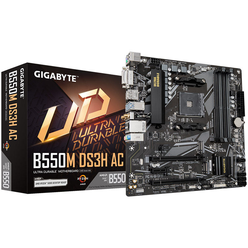 Gigabyte B550M DS3H AC hovedkort forfra
