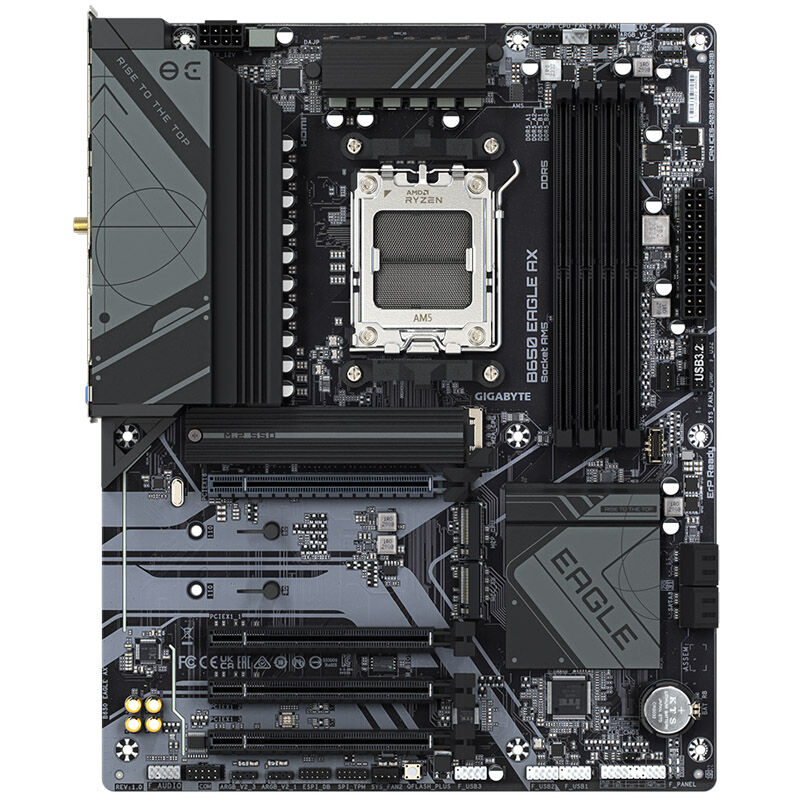 Detalj av Gigabyte B650 Eagle AX hovedkort AM5 ATX DDR5