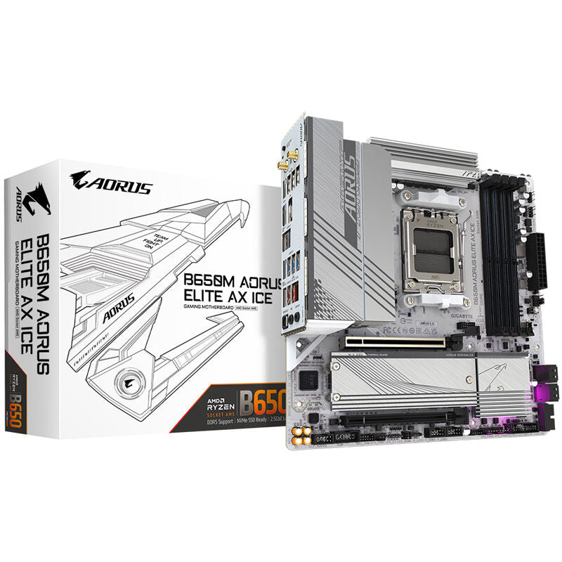 Gigabyte B650M Aorus Elite AX ICE hovedkort forfra