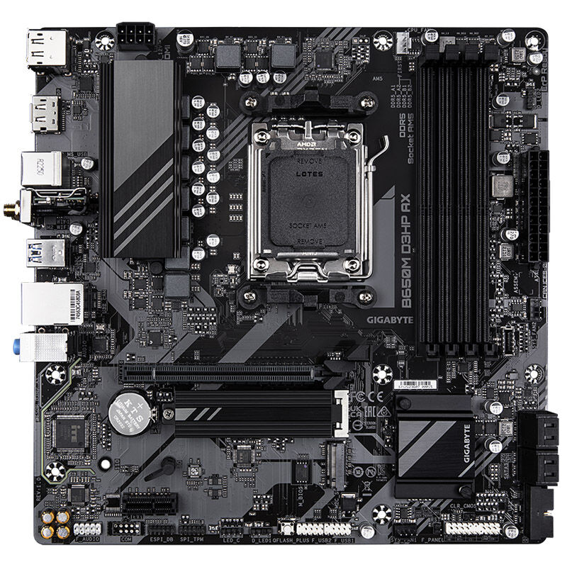 Detaljbilde av Gigabyte B650M D3HP AX hovedkort komponenter