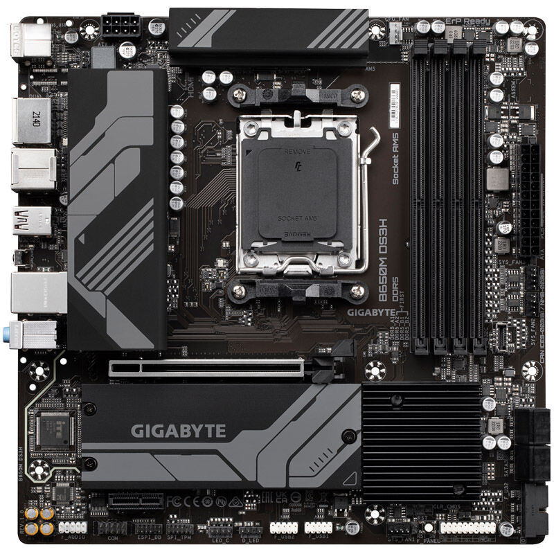 Detalj av Gigabyte B650M DS3H hovedkort komponenter