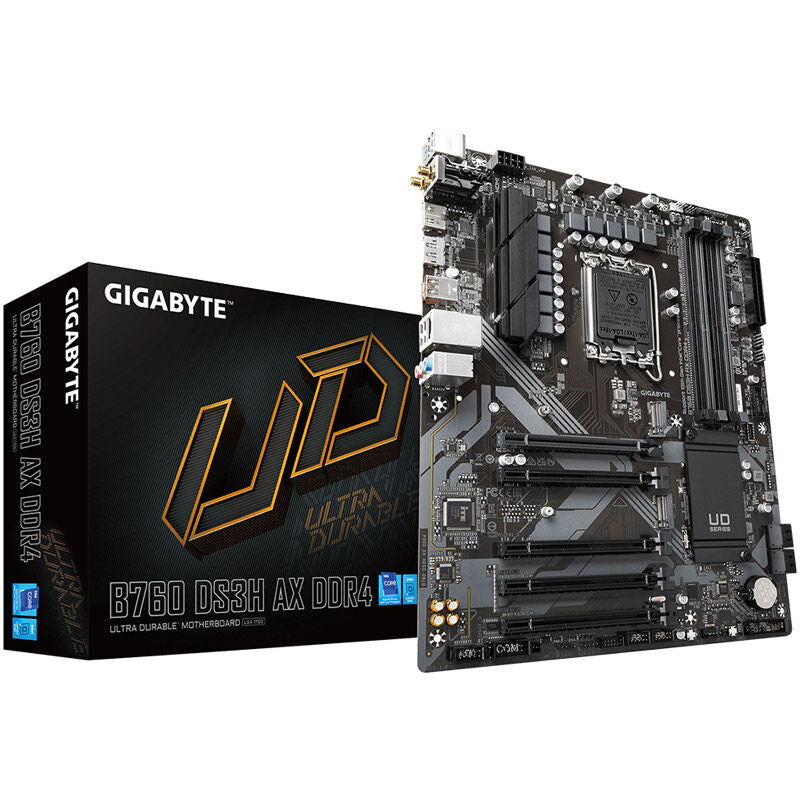 Gigabyte B760 DS3H AX DDR4 hovedkort forfra