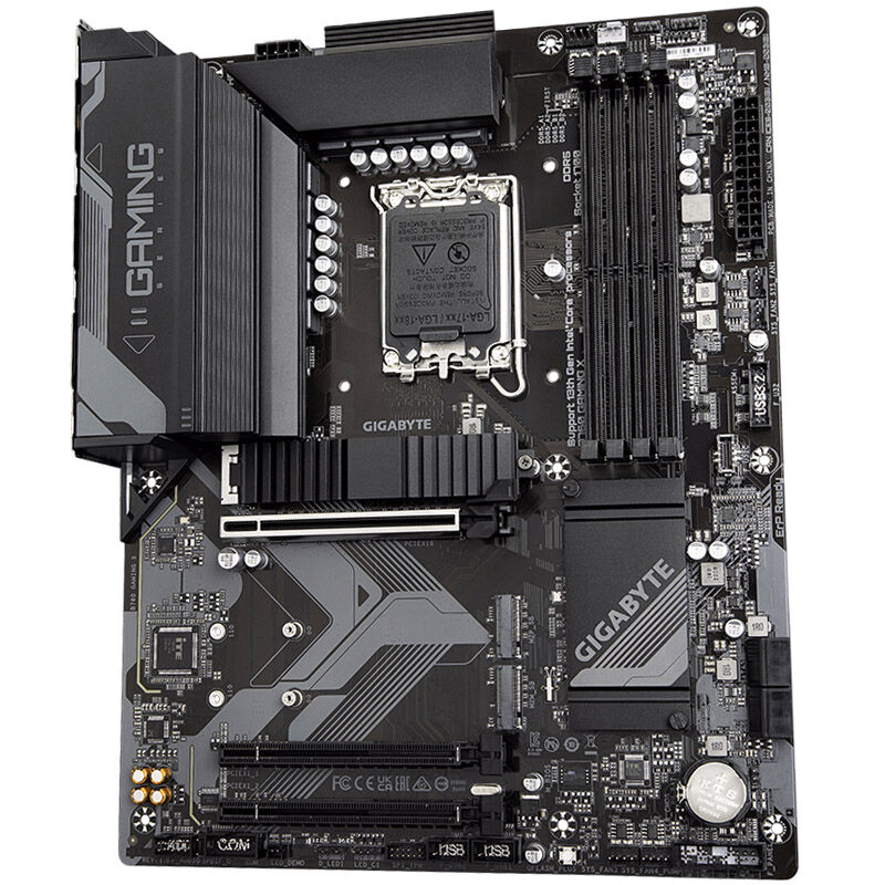 Nærbilde av Gigabyte B760 Gaming X hovedkort komponenter