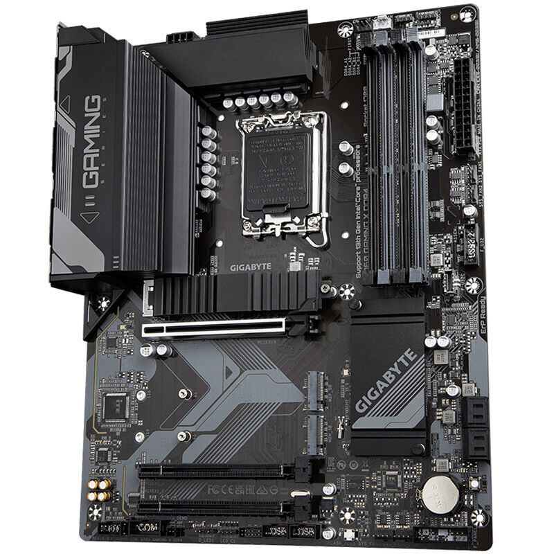 Nærbilde av Gigabyte B760 Gaming X DDR4 hovedkort tilkoblinger