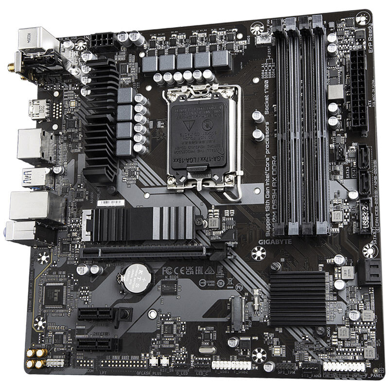 Detaljbilde av Gigabyte B760M DS3H AX DDR4 hovedkort tilkoblinger