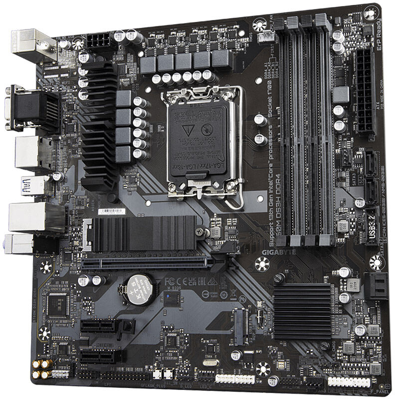 Nærbilde av Gigabyte B760M DS3H DDR4 hovedkort RGB-belysning