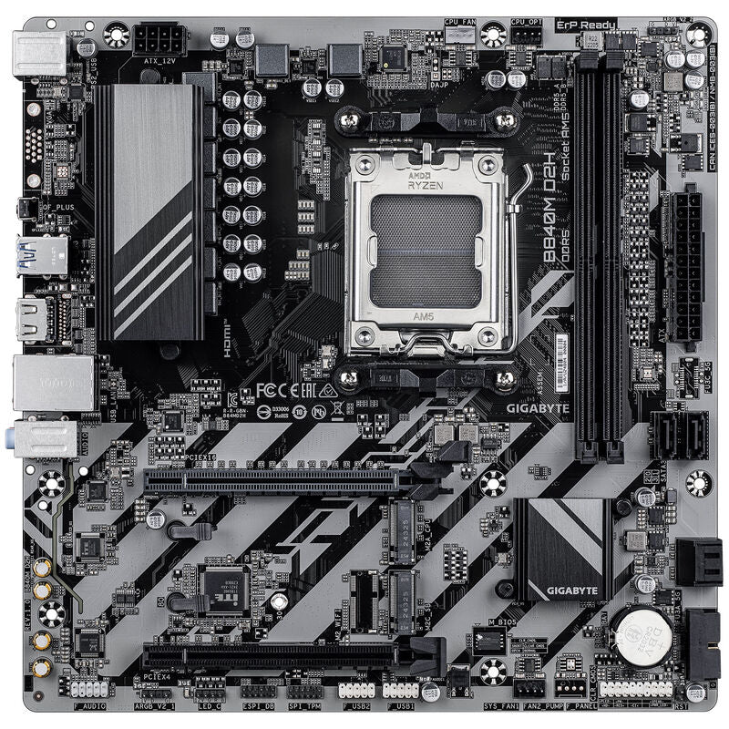 Detalj av Gigabyte B840M D2H hovedkortets M.2 slots