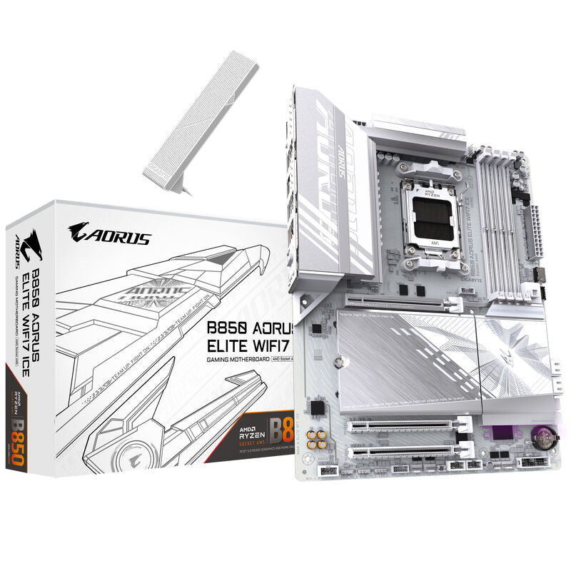 Gigabyte B850 Aorus Elite WiFi 7 ICE hovedkort forfra