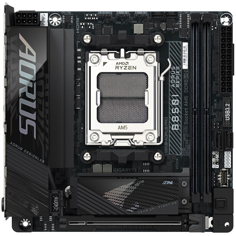 Detalj av Gigabyte B850I AORUS Pro hovedkort
