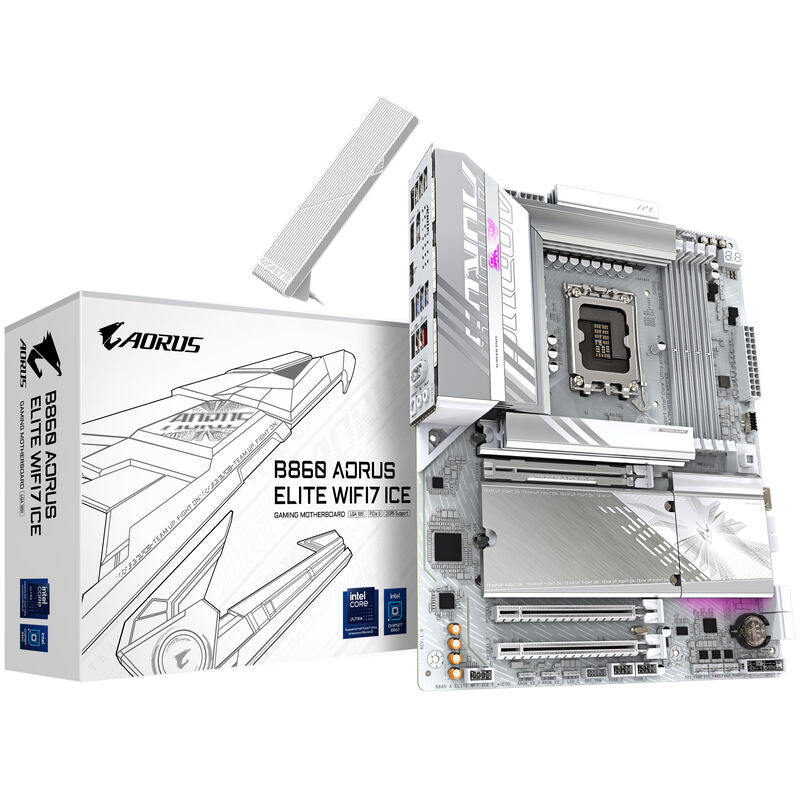 Gigabyte B860 Aorus Elite WiFi7 ICE hovedkort forfra