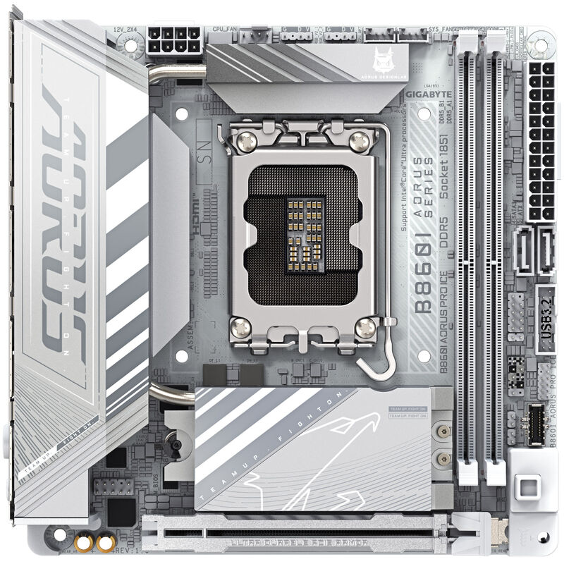 Detalj av Gigabyte B860I Aorus Pro ICE hovedkort ITX