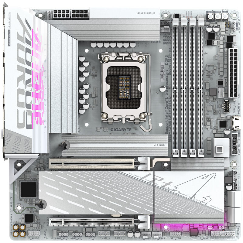 Detalj av Gigabyte B860M Aorus Elite WiFi6E ICE hovedkort