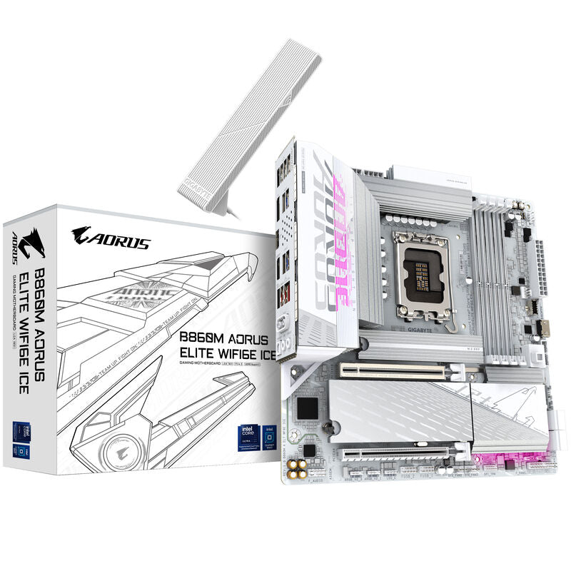 Gigabyte B860M Aorus Elite WiFi6E ICE hovedkort forfra