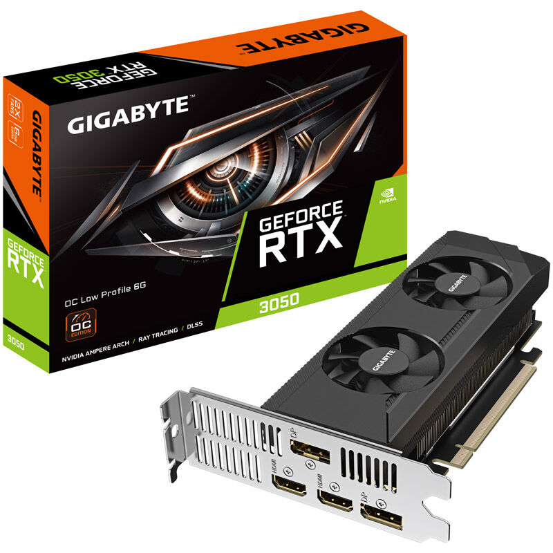 Gigabyte GeForce RTX 3050 OC Low Profile grafikkort forfra