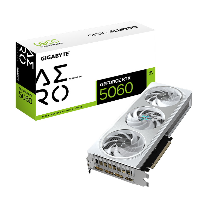 Gigabyte GeForce RTX 5060 Aero OC grafikkort hvit forfra
