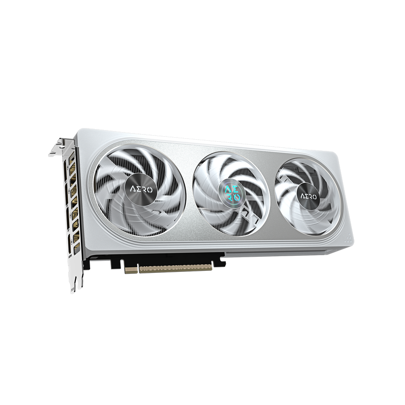Detalj av RGB-belysning på Gigabyte GeForce RTX 5060 Aero OC grafikkort