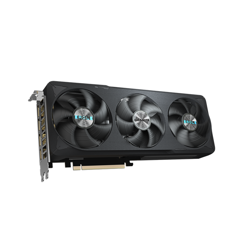 Nærbilde av vifte på Gigabyte GeForce RTX 5070 Eagle OC SFF grafikkort