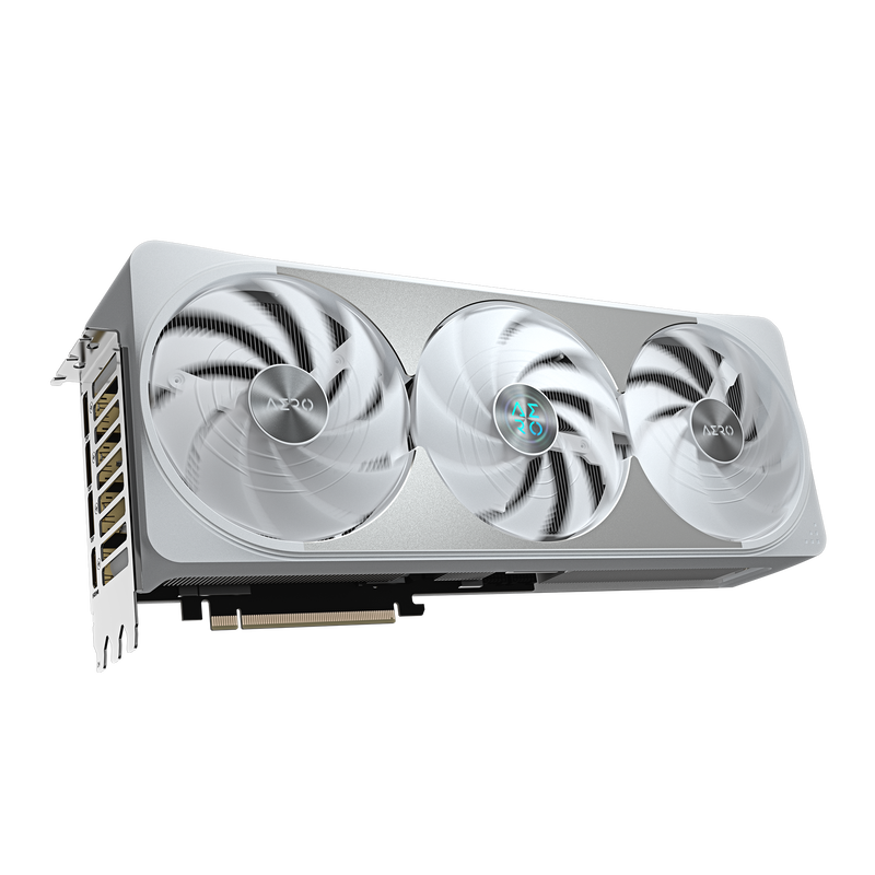 Nærbilde av RGB-belysning på Gigabyte GeForce RTX 5070 Ti Aero OC