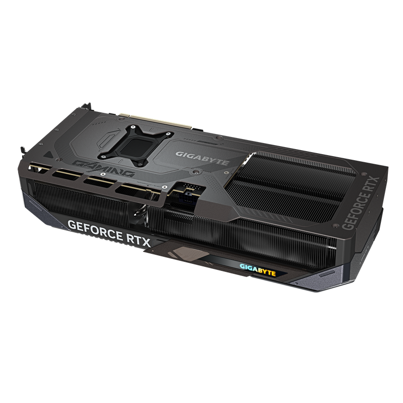 Detalj av Gigabyte GeForce RTX 5070 Ti Gaming OC grafikkort viftesystem