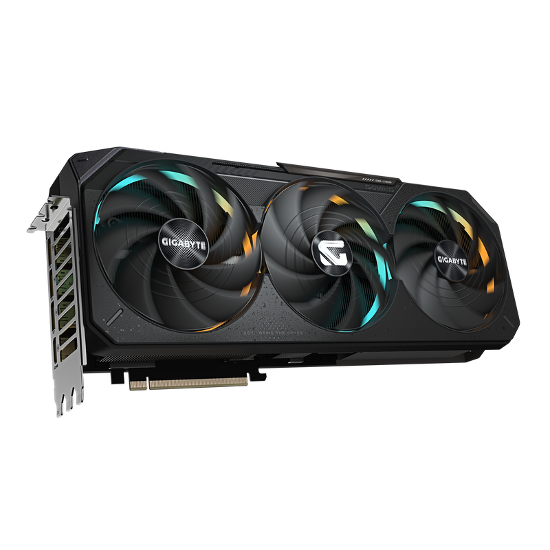 Nærbilde av RGB-belysning på Gigabyte GeForce RTX 5070 Ti Gaming OC