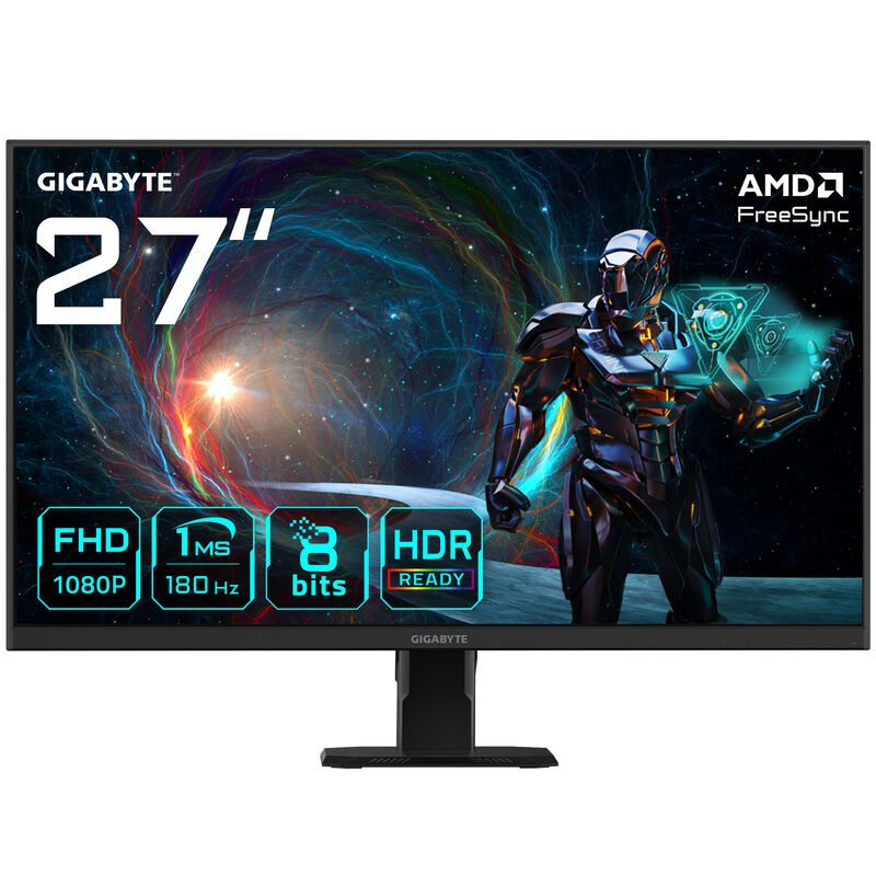 Gigabyte GS27FA gamingskjerm bakside med tilkoblinger