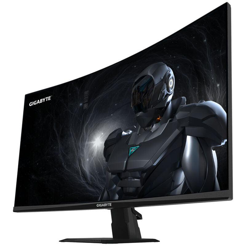 Detaljbilde av skjermens buede design på Gigabyte GS27FCA