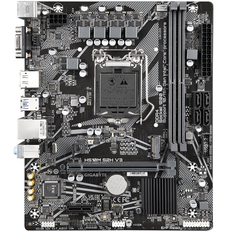 Detalj av Gigabyte H510M S2H V3 hovedkortets PCIe- og M.2-spor
