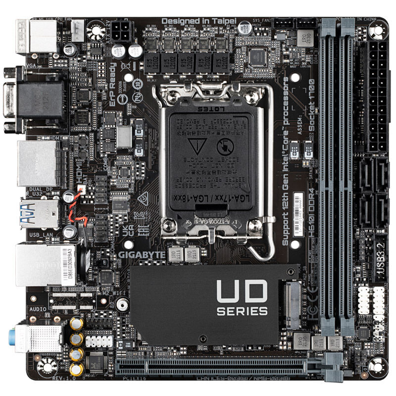 Detalj av Gigabyte H610I DDR4 hovedkort Mini-ITX