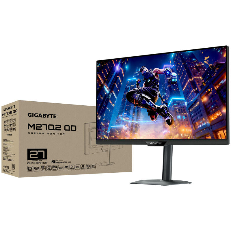 Bilde av Gigabyte M27Q2 QD 27" med stativ og tilkoblinger