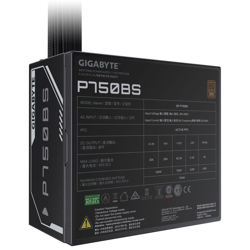 Gigabyte P750BS strømforsyning 750 W kabeltilkoblinger